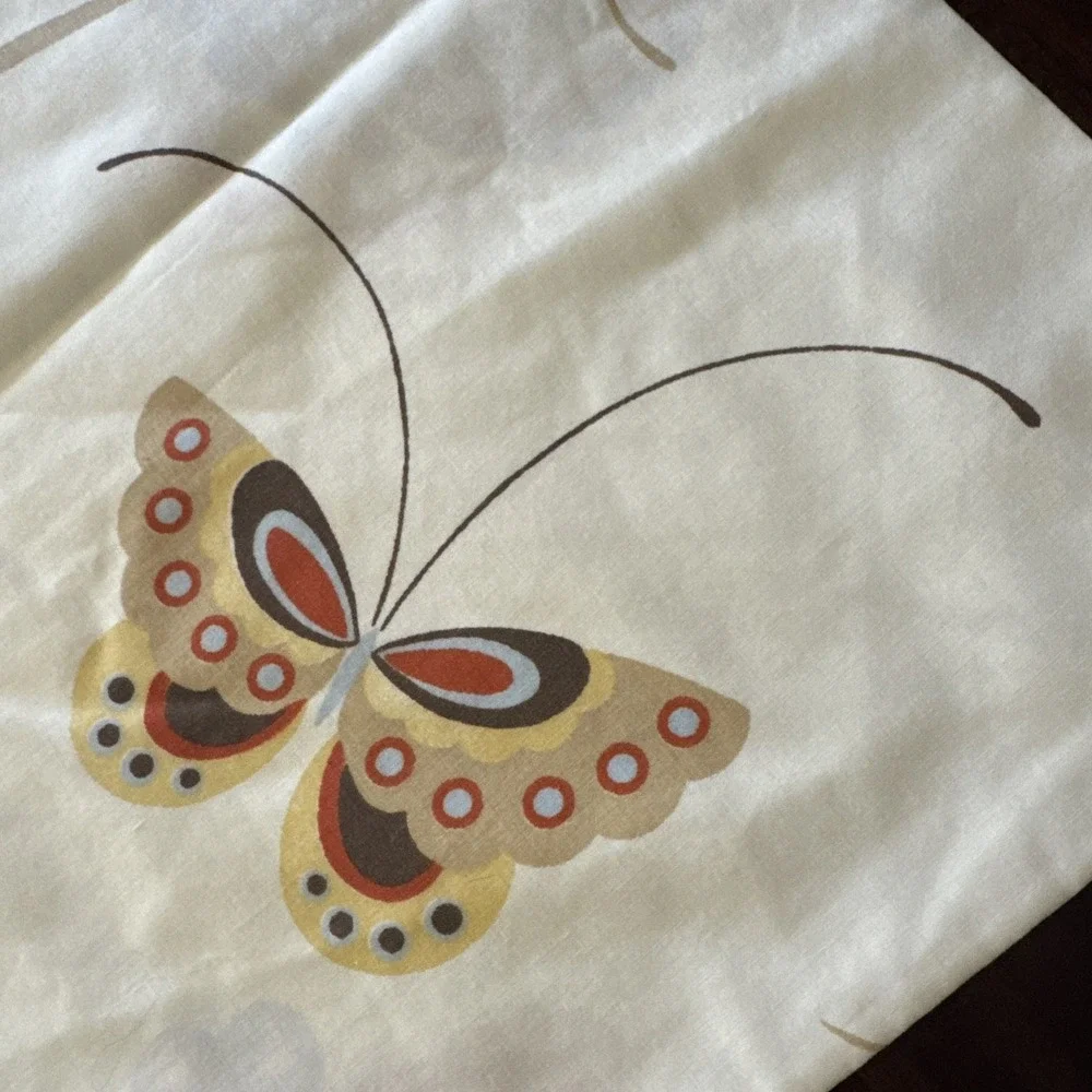 Vintage‎ 70s Cannon Sheet Set Butterfly Almond TWIN Size Flat Fitted Pillowcase